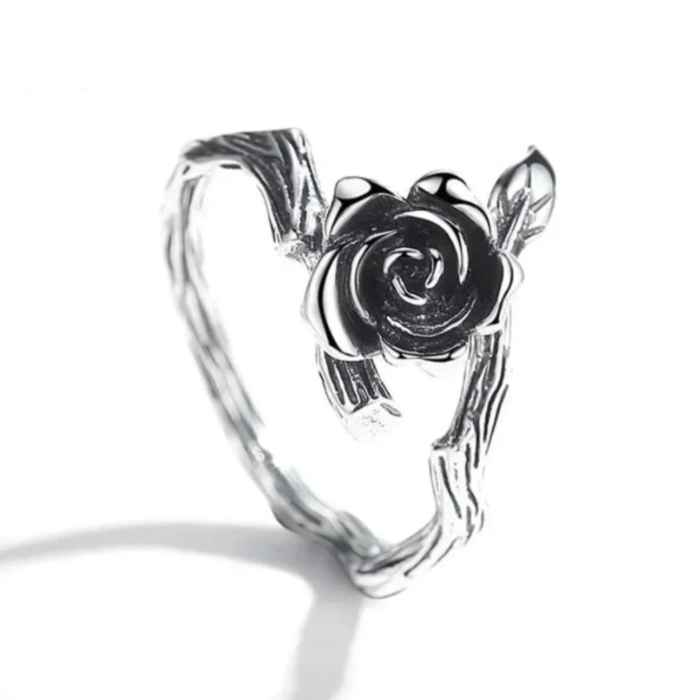 925 Sterling Silver Rose Ring Vintage Engraved Rose Tree Branch Vine Ring